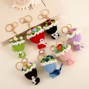 Knitted Pendant Wool Yarn Mini Hand Held Crochet Bouquet Doll Bag Charm Creative Instagram Style Keychain