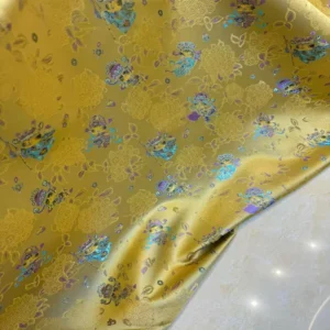 Latest Fashion Mulberry Silk Viscose Embroidered Pattern Brocade Fabric for Dress and Curtain Use Girls Wear