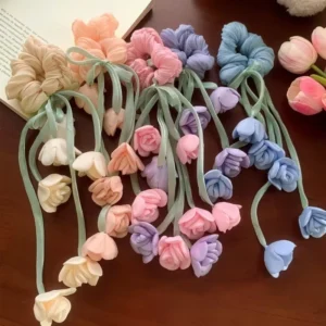 Lily Valley Flower Silk Yarn Hair Tie Girly Headpiece Luxe Feel Ethereal Tassel Ribbon Hair Accessory Ponytail Holder Hair Rope
