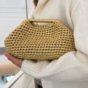 Luxury Handmade Crochet Pouch Bag Elegant Woven Clutch for Wedding Party Modern Women’s Evening Handbag with Detachable Chain