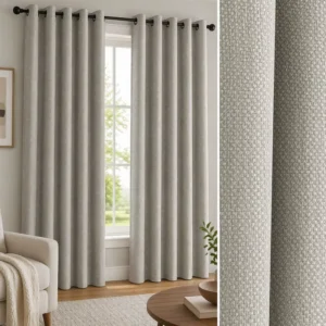 Luxury Linen Texture Blackout Curtain Fabric with Flocked Backing for Supply