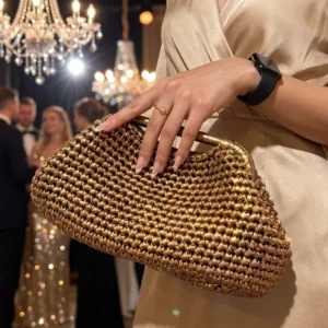 Luxury Metallic Yarn Crochet Clutch Bag Handmade Sequin Evening Purse with Chain for Women Wedding Party Custom Handbag
