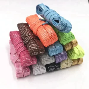 MY-FGS110 10mm Flat Decorative Glitter Polyester Metallic Yarn Shoe Lace Transparent Plastic Tips