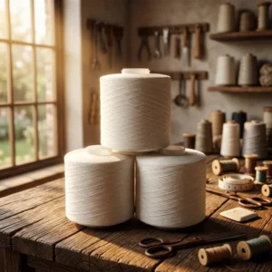 Manufacture 12S/3 Raw White 100% Recycled Polyester Poly Poly Corespun SPP Sewing Yarn Environmentally Friendly Garment Thread