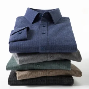 Men’s Long Sleeve Business Casual Shirts Houndstooth Wool Shirts
