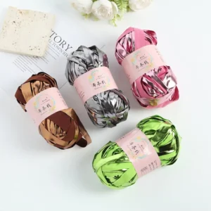Metal Shiny Polyester Yarn Metallic Faux Leather T-shirt Yarn for DIY Hand Knitting Bag