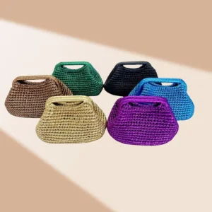 Metallic Artisanal Clutch Bag for Women Evening Wedding Small Clutch Purse Crochet Pouch Beach Bag for Boutiques