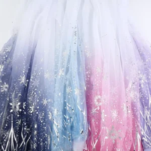 Metallic Flakes on Fluorescent Sheer Polyester Princess Dress for Elsa