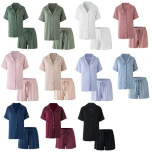 Modal Comfortable Short Sleeve Solid Classical Mommy and Me Pajamas 2 Pcs Sets Family Matching Pajamas