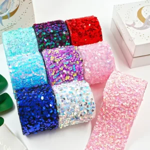 Multicolor Sequins Webbing Strap Hair Bow 7.5cm Glitter Metallic Recycled DIY Hairpin Accessories