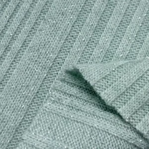 Natural Linen Blend Rib Knit Fabric 240GSM with Metallic Accent R Poly N L Summer Breathable Stripe Knit Textile 150CM