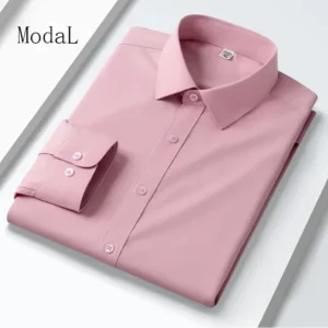 New High Quality Modal Long Sleeve Dress Shirts for Men Slim Fit Solid Color Smart Casual Spring Breathable Office Wear