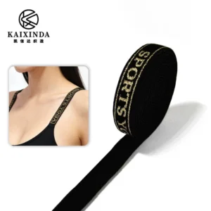 Nylon Jacquard Elastic Band Gold Thread Black Gold Sports Yoga Letter High Stretch Webbing Sports Bra Straps