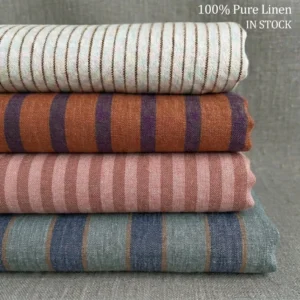 OEKO TEX 100 Certified Skin-friendly Woven 100% Linen Stripe Fabric Yarn Dyed Washed Organic Linen Fabric for Clothing Garment