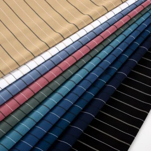OEM Custom Warp Tricot Jacquard Knit Stretch Breathable Anti static Medium Weight Fabric 92% Nylon 8% Spandex Stripe Yarn Dyed