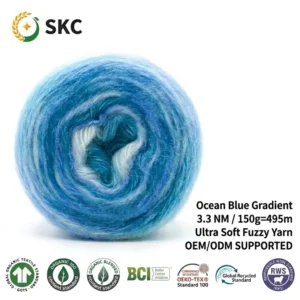 OEM ODM Fancy Gradient Color 3.3NM Acrylic Wool Blend Fuzzy Yarn Soft Long Hair Cake Yarn 150g 495m for Hand Knitting Crochet