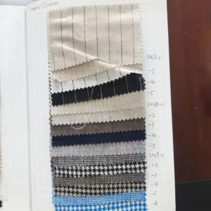 Organic Stripe Checkered Plain 100% Linen Yarn Dyed Woven Fabric for Girls’ Shirts and Dresses