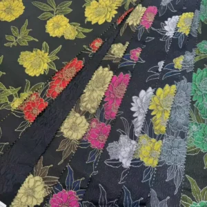Polyester Fabric Metallic Jacquard Beautiful Flowers Colorful Fabric for Women Dress