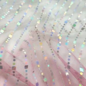 Polyester Fancy Chroma Sequin Circular Foaming Shiny Lurex Embroidered Tulle Sprinkled Gold Yarn Dyed Knitted