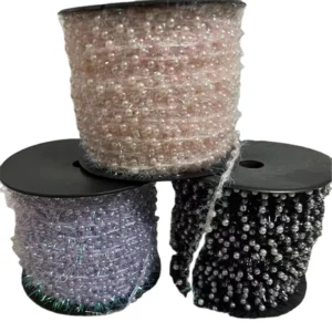 Polyester Fancy Metallic Feather Yarn with Pearl DIY Beaded Chain Fashion Accessory