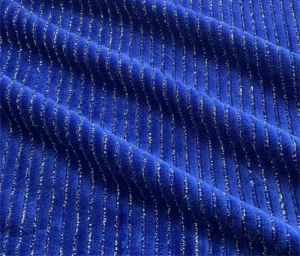 Polyester Spandex Knitted Lurex Velvet Fabric with Fine Metallic Stripes for Dresses Blazers Gowns and Crafts