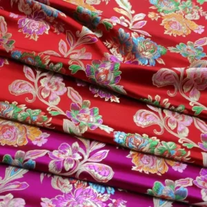Polyester Woven Jacquard Metallic Brocade Fabric for Wedding Garments Toys and Bags Accessories