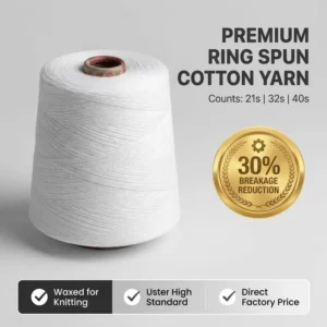 Professional 21S Combed Ring Spun Cotton for Knitting Waxed Raw Eco-Friendly Recyclable 30% Breakage Reduction Uster High