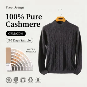 Pure Cashmere Fancy Yarn Cable Knit Crew Neck Sweater Long Sleeve Design OEM/ODM Customization Ready Stock for Men