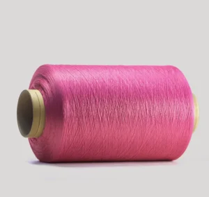 Raspberry red 100% Polyester 150D/300D DTY Eco Friendly Core Spun Dyed Yarn Breathablele