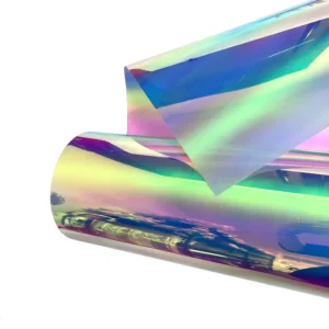 Recycled PET Spangle Iridescent Film GRS OEKO TEX Certified Colorful Rainbow Film for Metallic Yarn 125-250mic Thickness