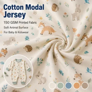 Safari Spot Digital Print Knitted Cotton Modal Jersey Fabric for Baby Pajama Sets Lightweight 150GSM Kidswear Fabric Roll Bulk
