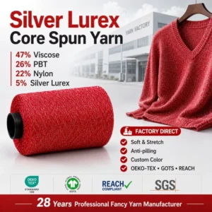 Sequin Blended Yarn Sparkle 47% Viscose 26% PBT 22% Nylon 5% Lurex Silver Core Spun Yarn for Sweater Knitting