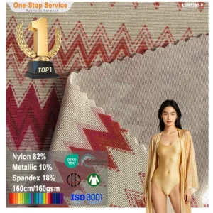 Shiny Metallic Printed Nylon Spandex Fabric 200GSM Lurex Shimmer Textile for Premium Swimwear Bikini and High End Activewear