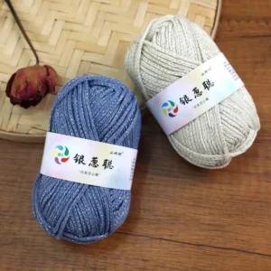 Shiny Silver Flash Silk Hollow Cotton Yarn Round Strand Glitter Thread for Hand Crochet Bag Hat Butterfly DIY Knitting Kit