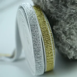 Shiny Woven Elastic With Metallic Lurex Yarns Metallic Gold/Silver Lurex Knitted Tape
