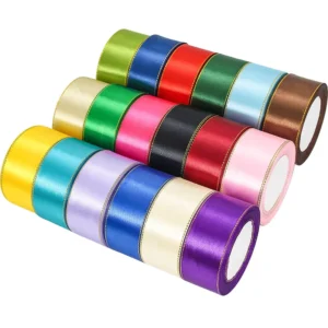 Single Faced Satin Ribbon with Gold Edge Metallic Border for Wedding Decoration and Luxury Gift Wrapping