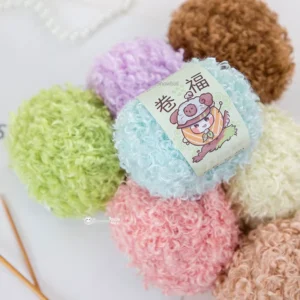 Snowball DIY Hand Woven Curly Plush Polyester Fancy Yarn Dyed Bag Knitting Doll for Girlfriend 50g 23m Twist Jiangsu