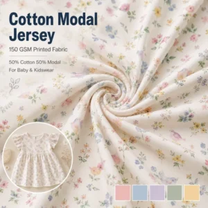 Soft Botanical Custom Print Cotton Modal Jersey Fabric for Kids Pajama Collection Breathable Fabric by Roll Bulk Order
