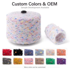 Soft Mohair Brushed Pompom Yarn Colorful Space Dyed Fancy Yarn with Rainbow Neps for DIY Hand Knitting Crochet Scarf Sweater
