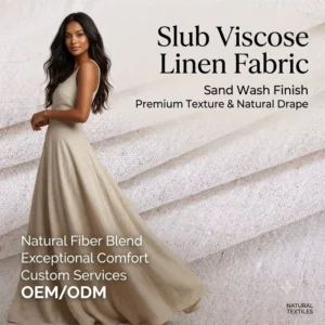 Stone Washed Viscose Linen Slub Fabric Vintage Look Rayon Linen Woven Textile for Dress and Jumpsuit