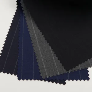 Stripe Design 50% Merino Wool Twill Jacquard Woven Stretch Suiting Fabric for Men’s Suits and Jackets