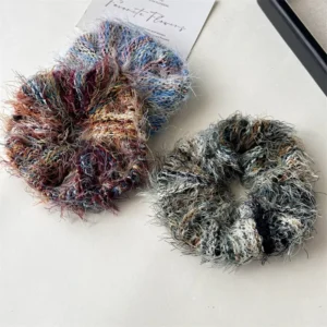 Sweet Autumn Winter Hair Accessories Soft Mixed Color Mohair Yarn Knitting Stripe Plush Scrunchies Elasticity Hair Bands