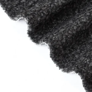 Textile Small Fleece Boucle Style Dark Grey Wool Woolen Blended Fabric for Overcoat Dress Suit