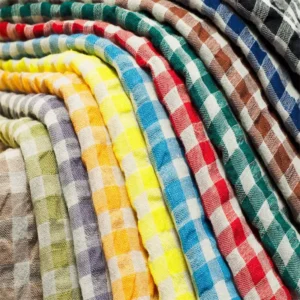 Textured Linen Cotton Blend Fabric 119gsm 135cm Bubble Check Pattern Soft Natural Linen Cotton Fabric for Pants Dress