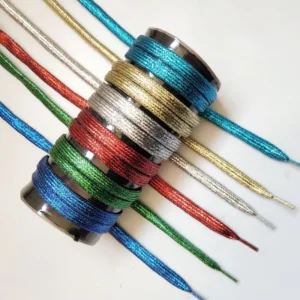 Various Colors 90cm 110cm 130cm Custom Shoe Laces Accessories Shiny Plastic Tip Glitter Metallic Flat Shoe Laces