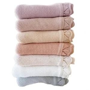 Vintage Heirloom Scallop Knit Baby Nap Blankets Cotton Crochet Nursery Blanket Shower Gift
