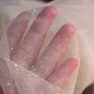 Wedding Sparkly Metallic Gold Yarn Jacquard Fabric Glitter Roll Tulle With Crystal 100% Nylon Breathable Lightweight