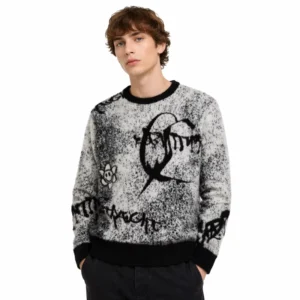 Winter Custom Oversize Color Gradient Geometric Pattern Logo Long-sleeved Crew Collar Letter Jacquard Ribbed Mohair