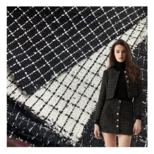 Winter Stocklot Channel Style Tweed Polyester Blend Yarn Dyed Woven Blended Woolen Plaid Jacquard Fabric for Clothing