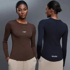 Women Modal Long Sleeves Crew Neck Slim Fitted Activewear Shirts Workout Running Tight Fitness Gym Sports T shirt Yoga Tee Tops